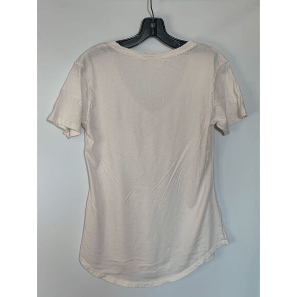 White Crow Buckle V Neck Raw Edge Light Pink T Shirt Size Small - Picture 6 of 8